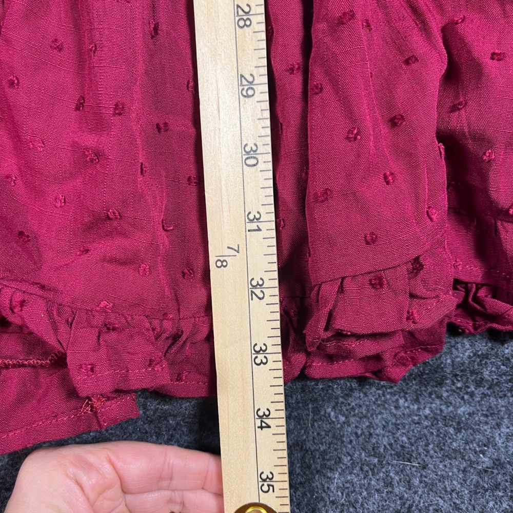 Mi Ami Burgundy Clip Dot Tiered Mini Dress Long Sleeve V-Neck Boho Wine Sz S - Picture 10 of 11